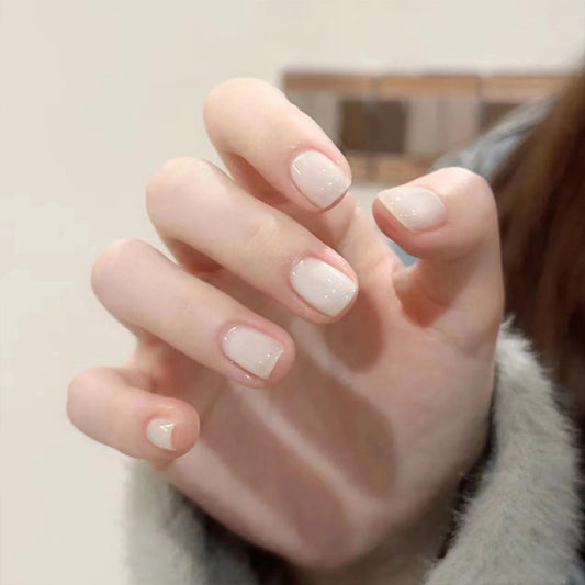 Cute Milky White Short Round Press-On False Nails