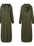 Muslim Dress Sweatshirt Stylish Hoodies Long Sleeve Maxi Dress Casual Solid Hooded