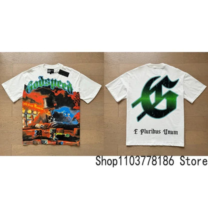 White Godspeed Tee Unisex Classic Holiday Scenery Print T-Shirt