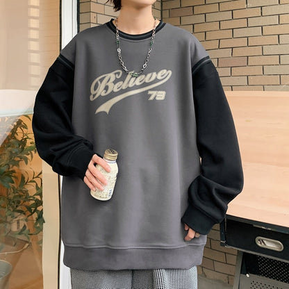 Sweatshirt Patchwork Tren Mode Koreanische Männer Streetwear