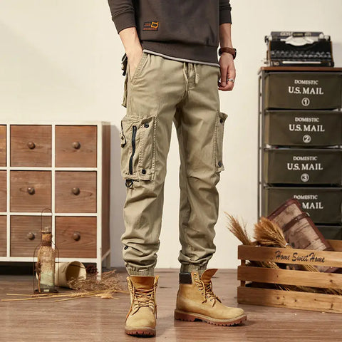 Herren-Cargohose mit mehreren Taschen, Khaki-Hose, lässig, Militär