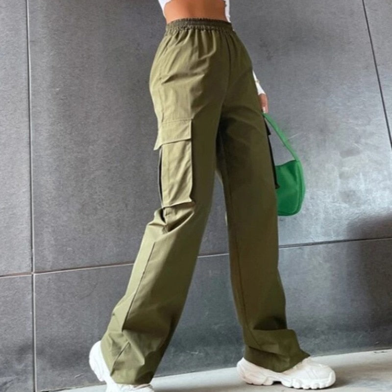 High Waist Slim Cargo Pants Chic Vintage Streetwear