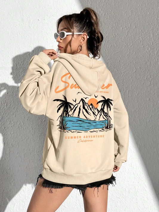 Funny Coconut Tree Hoodie Women Summer Casual Top