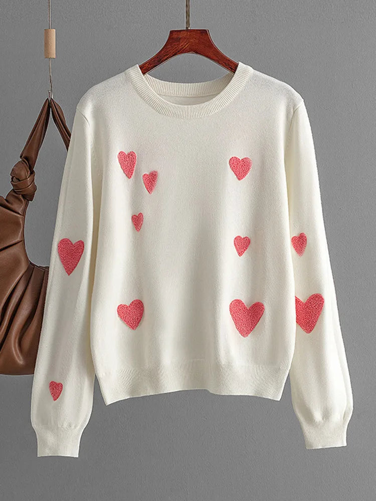 Black Heart Embroidery Sweater Women Winter Slim