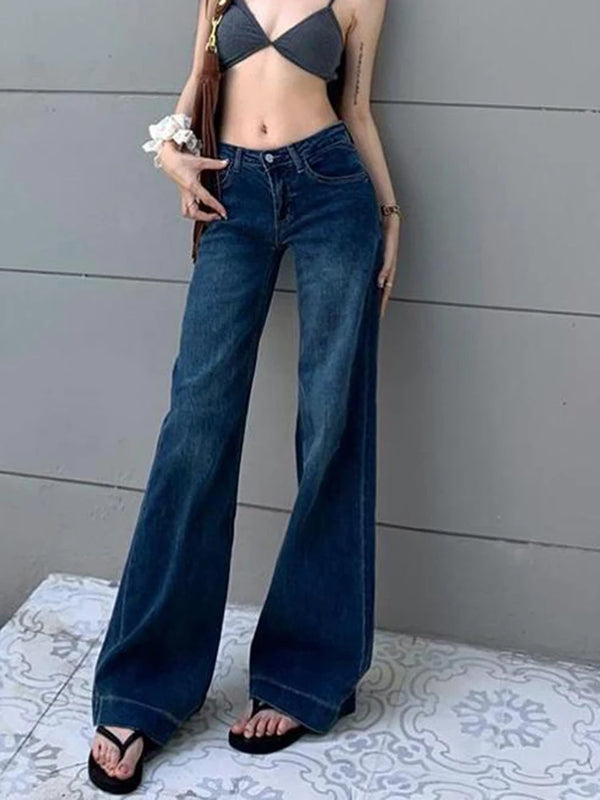 Low Waist Flared Jeans Women Retro Micro Flare Wide Leg Pants