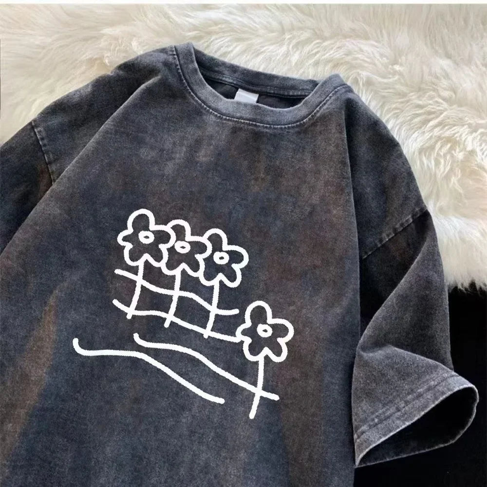 Men’s Retro Streetwear T-Shirt Vintage Washed Hip Hop Summer Tee