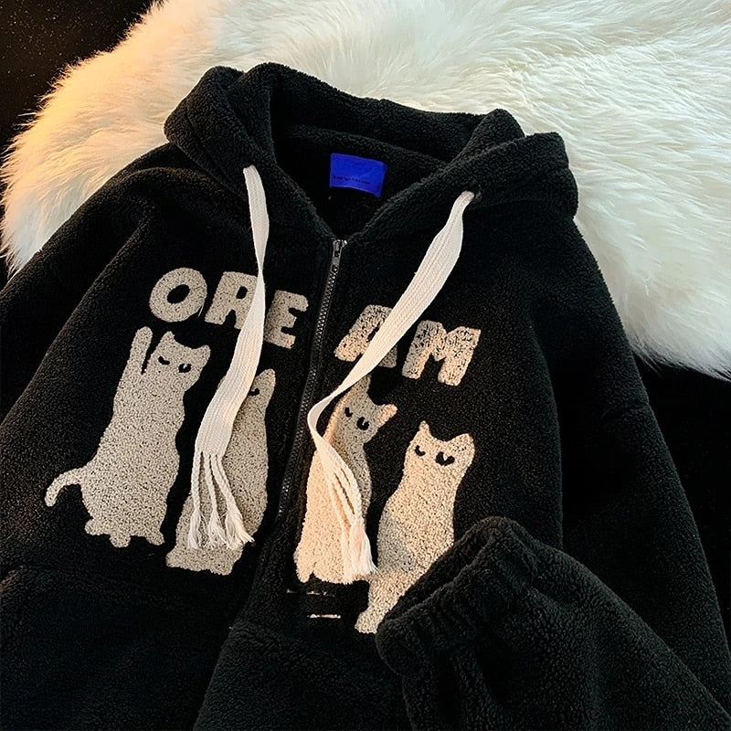 Hoodie Cotton Clothing Women Cute Ears Lamb Velvet Cotton Fashion Loose  Hoodie Warm Coat - xinnzy