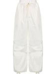 Sweatpants White Loose Drawstring Low Waist Streetwear Cargo Pants - xinnzy