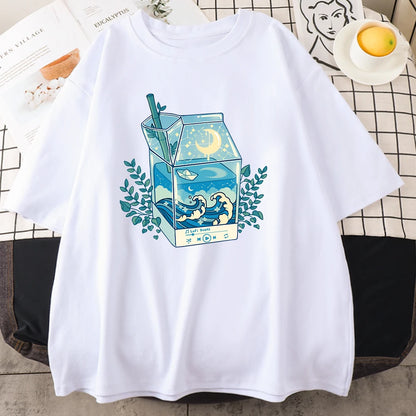 Milk Box Moonlight Waves Prints Man Cotton Clothing Creativity Casual
