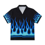 Men Flame Print Patchwork Oversized Hawaii Shirt