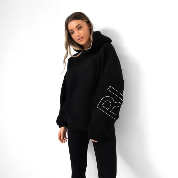 Womens Sherpa Fleece Hoodie Oversized Pullover Sweatshirt Fall Winter