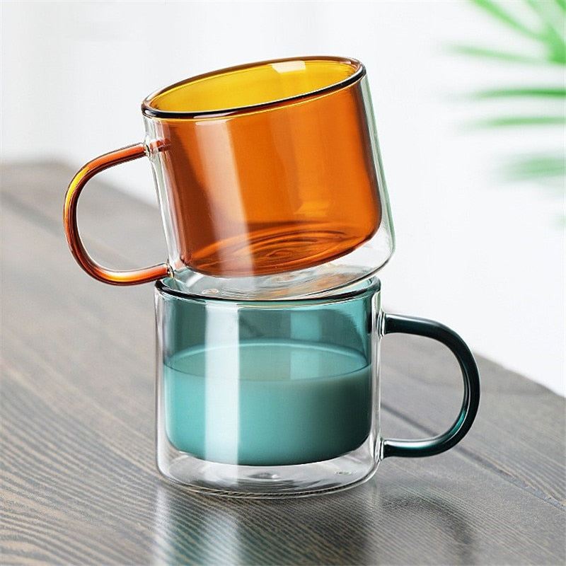 250ml Double-layer Glass Water Cups Wine Drinking Tumbler