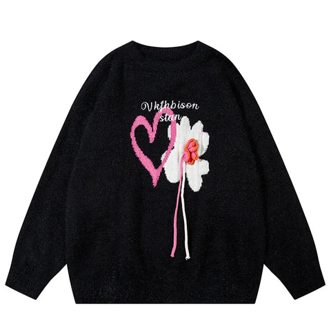 Women Heart Flower Sweater Oversize Casual Pullovers