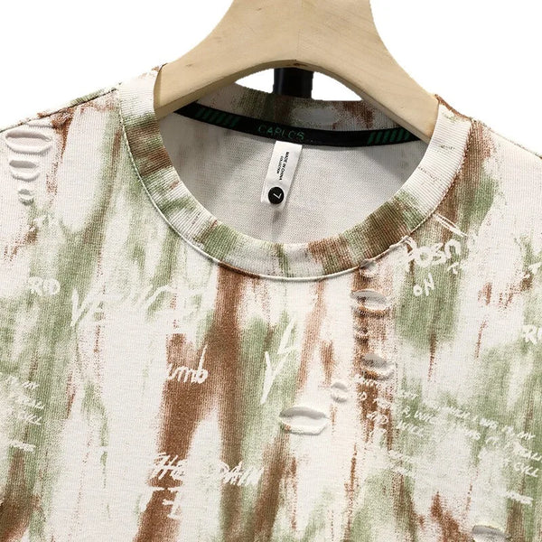 Mens Distressed Ripped T Shirt Oversized Crew Neck Streetwear