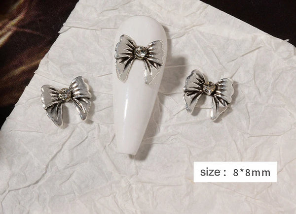 10pcs Retro Punk Nail Art Charm 3D Punk Silver Bows Heart Rabbit Dollar