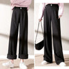 Womens Wool Pants High Waist Straight Leg Thickened Winter Trousers