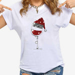 Christmas Red Wine Glass Print Cozy T Shirt