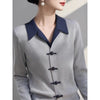 Womens Collared Cardigan Sweater Jacket Colorblock Knit Fall Coat
