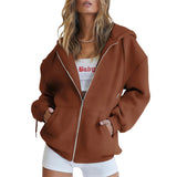 Trendy Queen Oversized Zip-Up Hoodies for Women Fall Fashion Long Sleeve Pockets