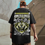 Monster Biker Is A Lion Mans T Shirt Fitting Loose Tee Leisure Shoulder