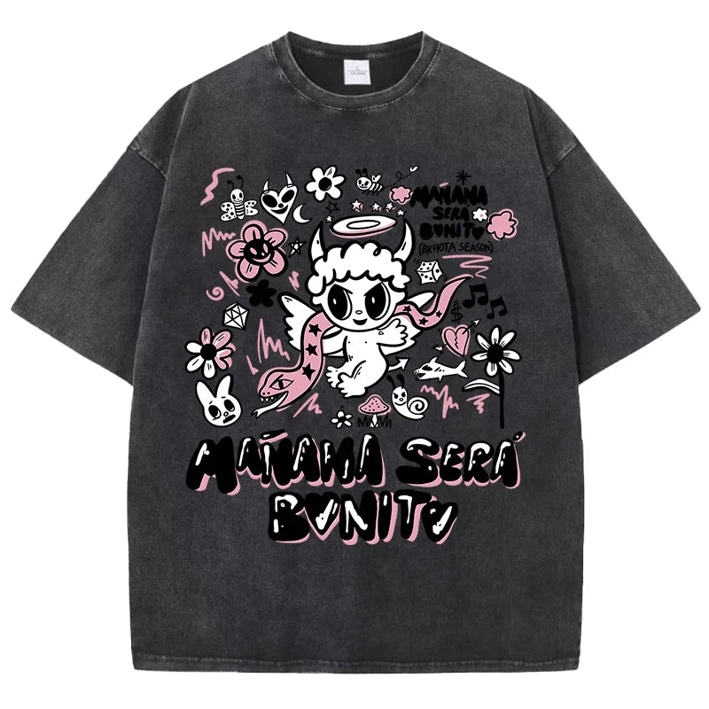 Devil Angel Snake Print Women's Summer Shirt Vintage Breathable Streetwear