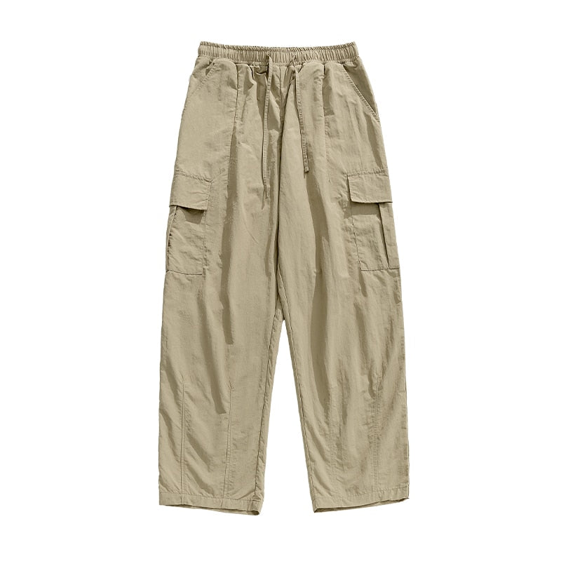 Cargo Pants Multi-Pocket Men Casual Solid Colour Baggy Wide Pants