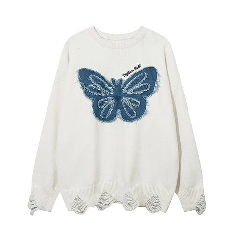 Butterfly Embroidery Sweater Loose Warm Pullover Winter