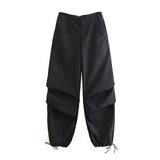 Fashionable Parachute Cargo Pants Vintage Jogging Trousers for Women