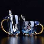 Blaue Rose Emaille Kristalltasse Blumen Teeglas Glastasse Blumenbecher mit Handgriff