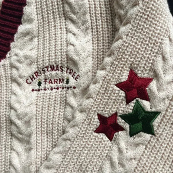 Women’s Christmas Tree Knitted Cardigan – Star Embroidery Holiday Sweater