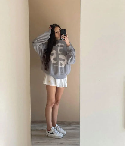 Y2K 2023 American New Print Hoodie Casual Couple Streetwear Women's