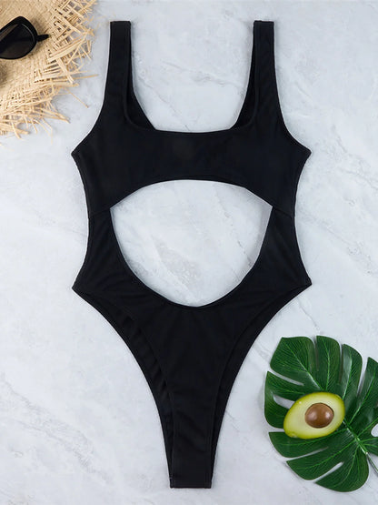 Women's Cut-Out One-Piece Swimsuit: Ribbed High Leg