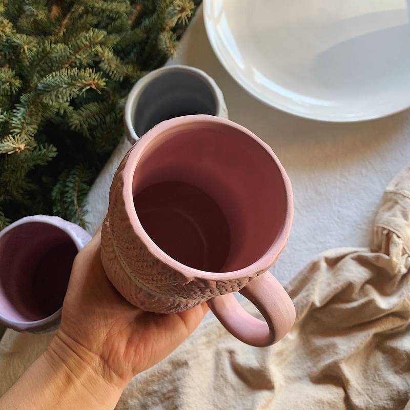 Mugs with Handle Colorful Wool Ceramics Cup