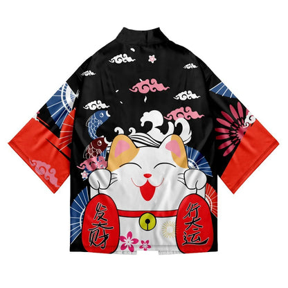 Japanese Kimono Yukata Samurai Man Cat Print Shirt Clothing Harajuku