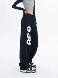 Y2k Graphic Black Sweatpants Outfit Letter Print Hip Hop High Waist