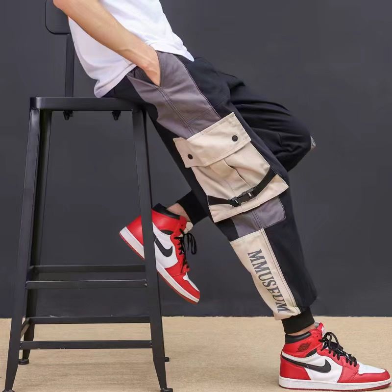 Jogger-Cargohose für Herren, lässig, Hip-Hop, Farbe, Jogginghose, Streetwear