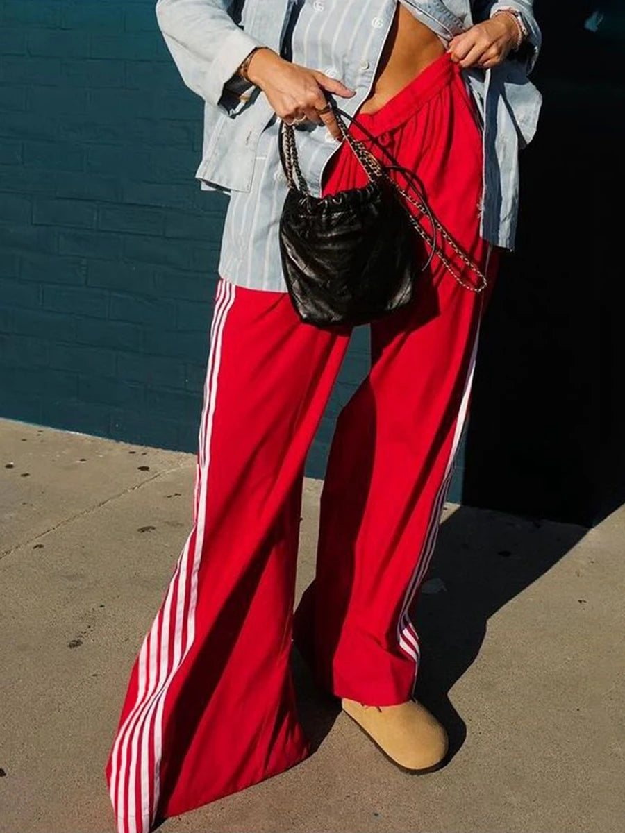 Women's Y2K Wide Leg Track Pants Baggy Side Striped Joggers