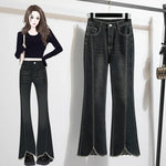 Vintage High Waist Chic Button Slim Flare Denim Pants Streetwear