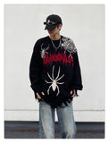 Winter Harajuku Black Spider Graffiti Sweater for Men