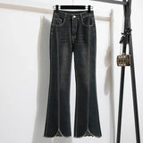 Vintage High Waist Chic Button Slim Flare Denim Pants Streetwear