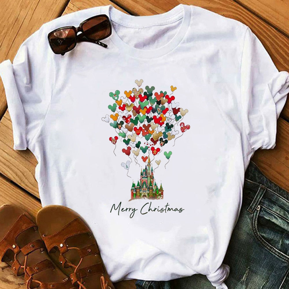 Lustiges süßes Weihnachts-T-Shirt für Damen mit Cartoon-Aufdruck