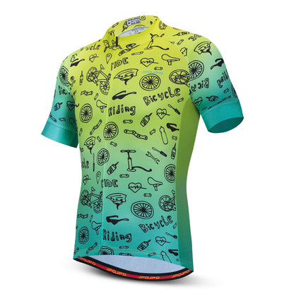 MTB Cycling Jersey Men Short Sleeve Bike Shirt Road Riding Green