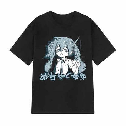 Japanese Y2K Anime Women T-shirt Cotton Loose Streetwear Casual Short-sleeved