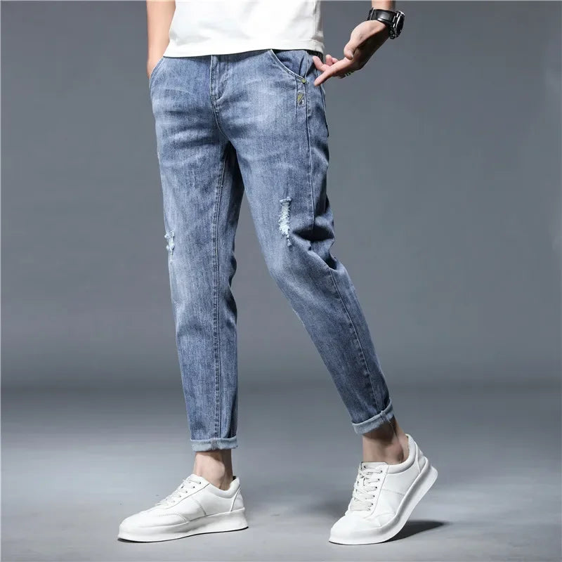 Knöchellange Jeans dünne Streetwear Denim Hose Casual Hose