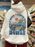 Hawaii Salt Water Flower Petals Printed Hoodie for Women Casual Comfortable Warm Tops Oversize