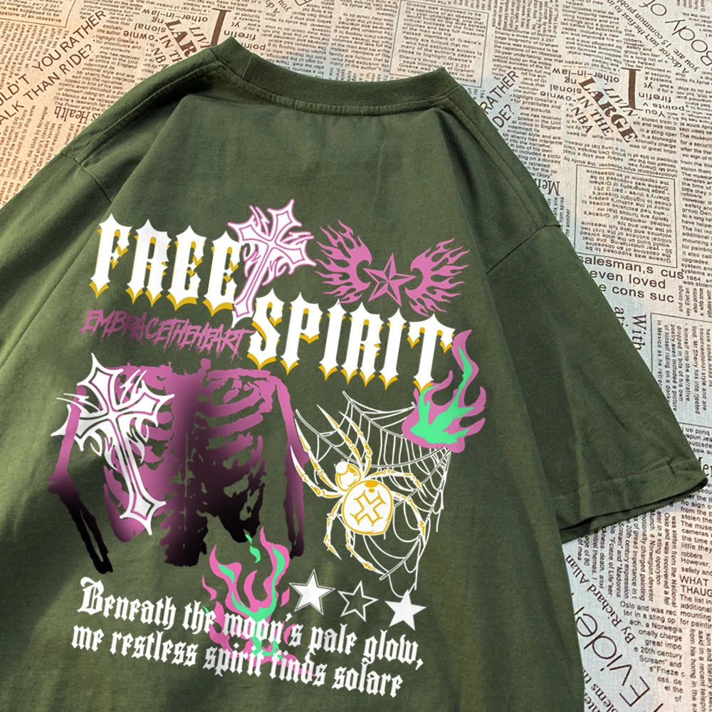 Free Spirit Buntes Skelett Sommer Casual Tee Männer