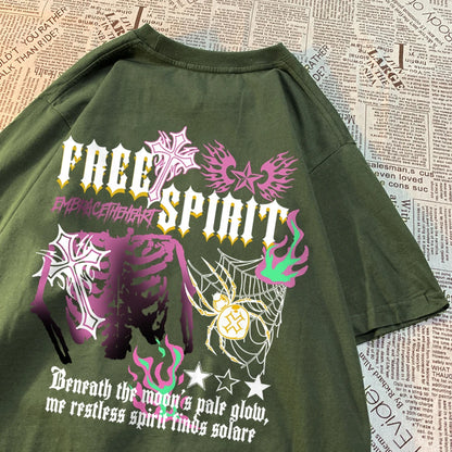 Free Spirit Buntes Skelett Sommer Casual Tee Männer