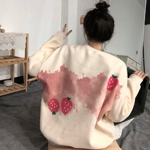 Deeptown Korean Style Graphic Print Sweatshirts Women Harajuku Oversized Pullover