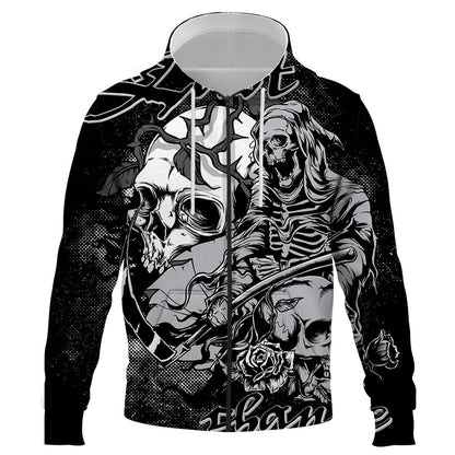 Fashion Halloween Skull 3D Printed Zipper Hoodies Oversized Hoody for Harajuku Hip Hop Style