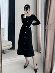 Chic Pearl Black Knit Dress for Women 2024 Autumn Winter